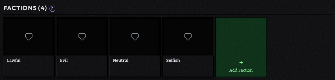 The Factions step with factions list and member details