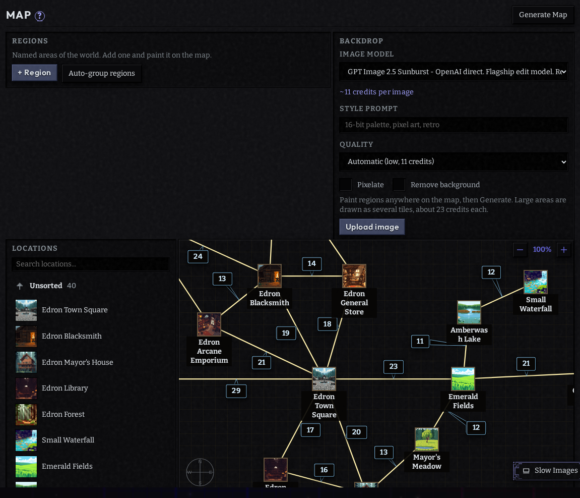 The Map step showing connected locations and travel routes